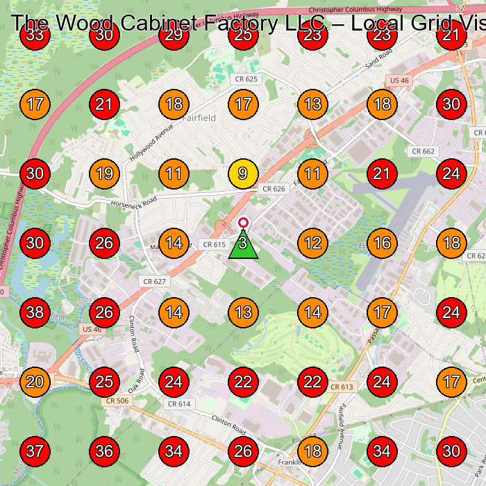 The Wood Cabinet Factory LLC GeoGrid visibility map for Cabinet Maker in Verona